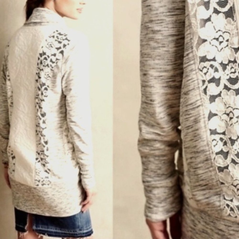 Saturday Sunday By Anthropologie Gray Lace Cocoon Cardigan Sweater Size‎ Small